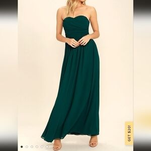 LULUS Love and Be Loved Forest Green Strapless Maxi Dress, sz Medium Lulus lulus